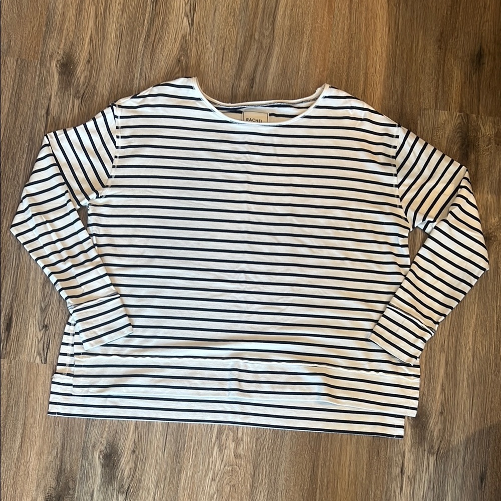 Rachel Hollis Striped White and Navy Blue Lightweight Sweatshirt